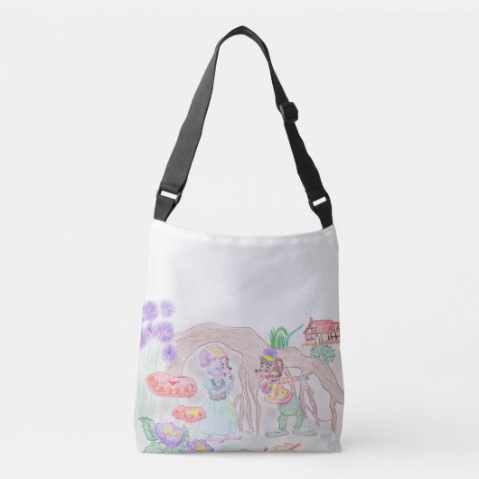 Aangepast Kinder kunstwerk, twee leuke muis, bloem Crossbody Tas (Voorkant)