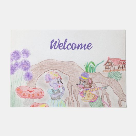 Aangepast Kinder kunstwerk, twee leuke muis, bloem Deurmat (Voorkant)
