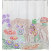 Aangepast Kinder kunstwerk, twee leuke muis, bloem Douchegordijn (Voorkant)