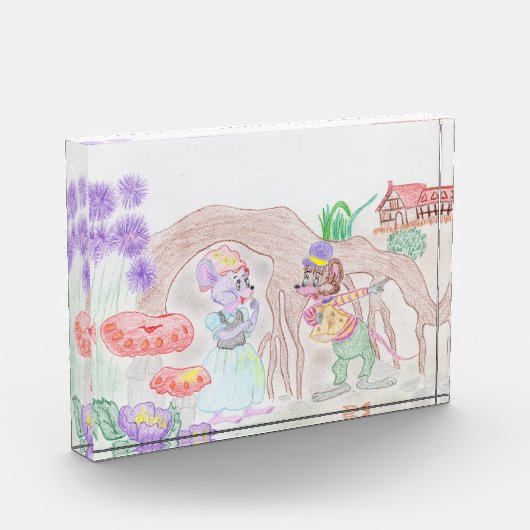 Aangepast Kinder kunstwerk, twee leuke muis, bloem Fotoblokken (Links)