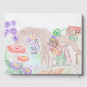 Aangepast Kinder kunstwerk, twee leuke muis, bloem Gastenboek (Achterkant)