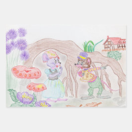 Aangepast Kinder kunstwerk, twee leuke muis, bloem Inpakpapier Vel