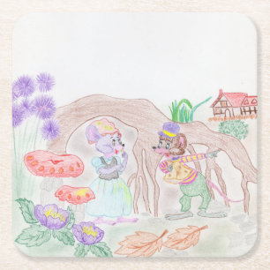Aangepast Kinder kunstwerk, twee leuke muis, bloem Kartonnen Onderzetters