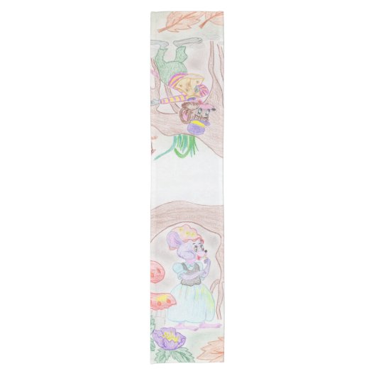 Aangepast Kinder kunstwerk, twee leuke muis, bloem Korte Tafelloper (Voorkant)