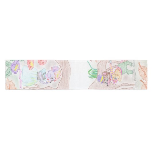 Aangepast Kinder kunstwerk, twee leuke muis, bloem Korte Tafelloper (Horizontaal)