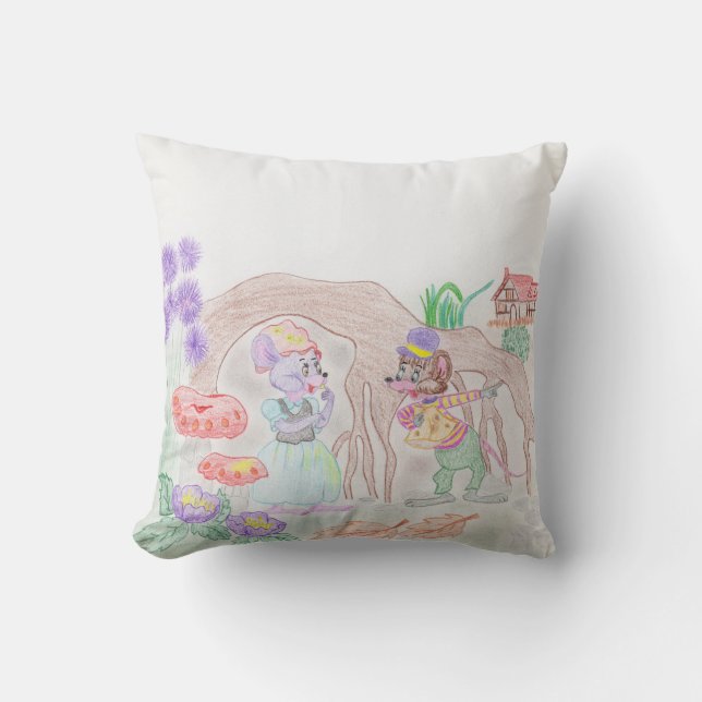 Aangepast Kinder kunstwerk, twee leuke muis, bloem Kussen (Voorkant)