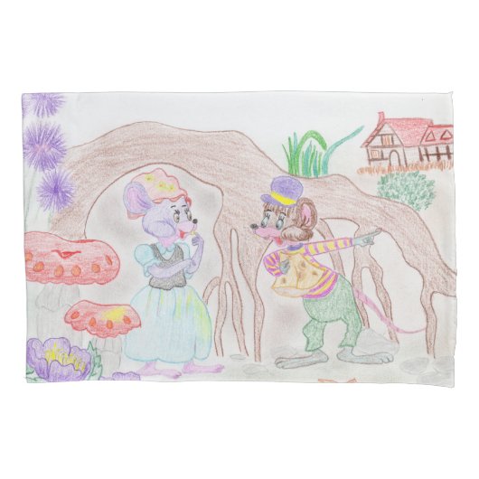 Aangepast Kinder kunstwerk, twee leuke muis, bloem Kussensloop (Voorkant)