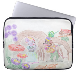 Aangepast Kinder kunstwerk, twee leuke muis, bloem Laptop Sleeve