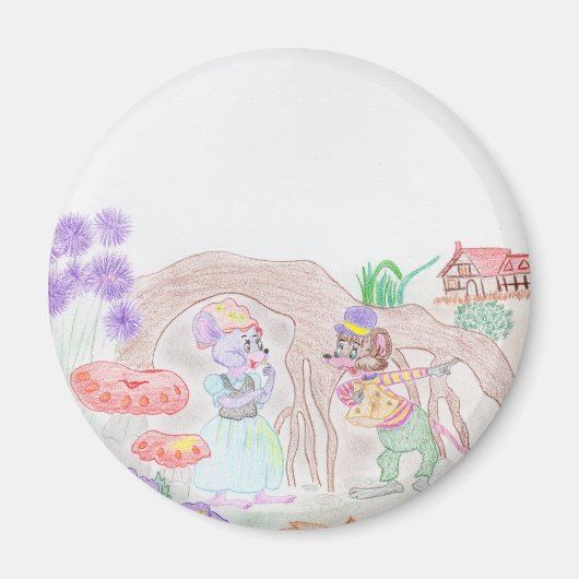 Aangepast Kinder kunstwerk, twee leuke muis, bloem Magneet (Voorkant)