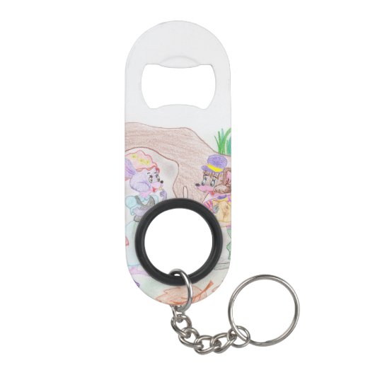 Aangepast Kinder kunstwerk, twee leuke muis, bloem Mini Flessenopener (Achterkant)