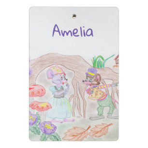 Aangepast Kinder kunstwerk, twee leuke muis, bloem Mini Klembord