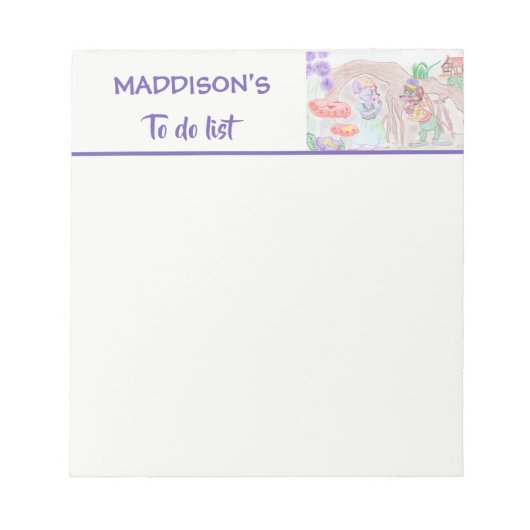 Aangepast Kinder kunstwerk, twee leuke muis, bloem Notitieblok (Voorkant)