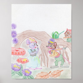 Aangepast Kinder kunstwerk, twee leuke muis, bloem Poster