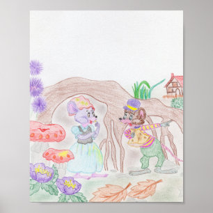 Aangepast Kinder kunstwerk, twee leuke muis, bloem Poster