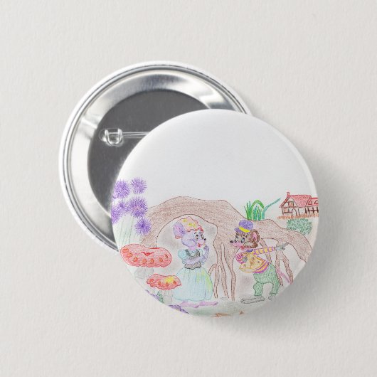 Aangepast Kinder kunstwerk, twee leuke muis, bloem Ronde Button 5,7 Cm (Voorkant /achterkant)