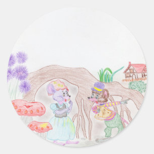 Aangepast Kinder kunstwerk, twee leuke muis, bloem Ronde Sticker