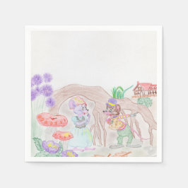 Aangepast Kinder kunstwerk, twee leuke muis, bloem Servet