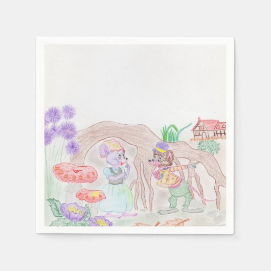 Aangepast Kinder kunstwerk, twee leuke muis, bloem Servet (Voorkant)