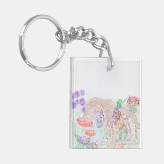 Aangepast Kinder kunstwerk, twee leuke muis, bloem Sleutelhanger (Voorkant Links)