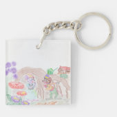 Aangepast Kinder kunstwerk, twee leuke muis, bloem Sleutelhanger (Achterkant)