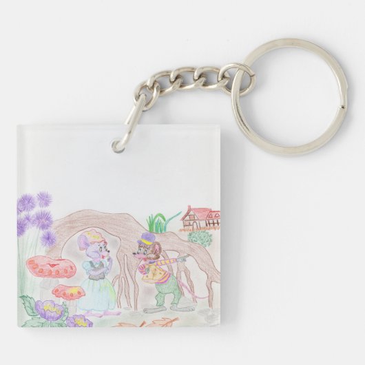 Aangepast Kinder kunstwerk, twee leuke muis, bloem Sleutelhanger (Achterkant)