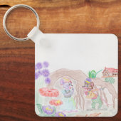 Aangepast Kinder kunstwerk, twee leuke muis, bloem Sleutelhanger (Voorkant)