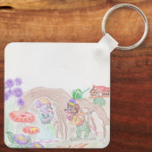 Aangepast Kinder kunstwerk, twee leuke muis, bloem Sleutelhanger (Achterkant)