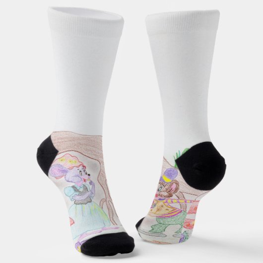 Aangepast Kinder kunstwerk, twee leuke muis, bloem Sokken (Gebogen)