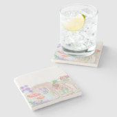 Aangepast Kinder kunstwerk, twee leuke muis, bloem Stenen Onderzetter (Zijkant)