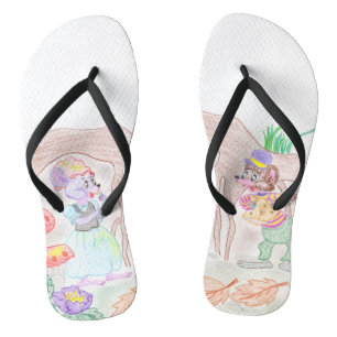 Aangepast Kinder kunstwerk, twee leuke muis, bloem Teenslippers
