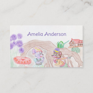 Aangepast Kinder kunstwerk, twee leuke muis, bloem Visitekaartje