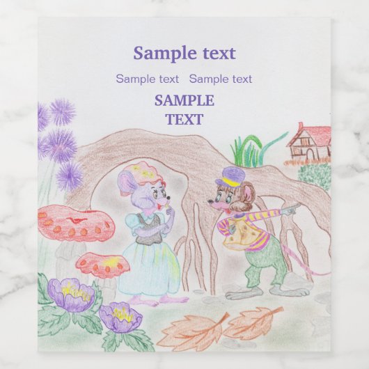 Aangepast Kinder kunstwerk, twee leuke muis, bloem Wijn Etiket (Enkel label)