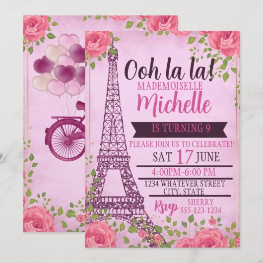 Aangepast Kinder Paris Birthday Party Kaart (Voorkant / Achterkant)