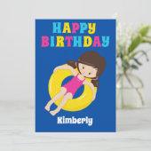Aangepast Kinder Pool Party Summer Happy Birthday Kaart (Staand voorkant)