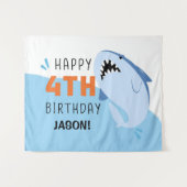 Aangepast Kinder Shark 4th Birthday Backdrop Wandkleed (Voorkant (horizontaal))
