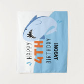 Aangepast Kinder Shark 4th Birthday Backdrop Wandkleed (Voorkant)