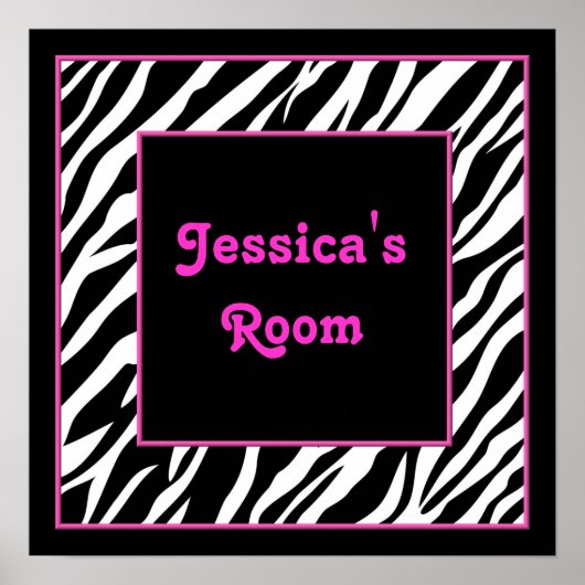 Aangepast Kinder wanddecor - Zebra en Roze Poster (Voorkant)