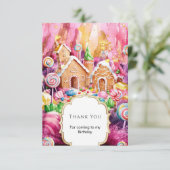 Aangepast kinderfeestje Candyland verjaardag Bedankkaart (Staand voorkant)