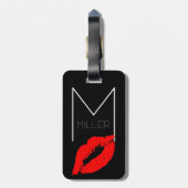 Aangepast Kiss Lip Black Red Lipstick Miller Monog Bagagelabel (Achterkant verticaal)