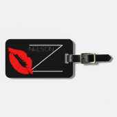 Aangepast Kiss Lip Black Red Lipstick Nelson Monog Bagagelabel (Voorkant horizontaal)