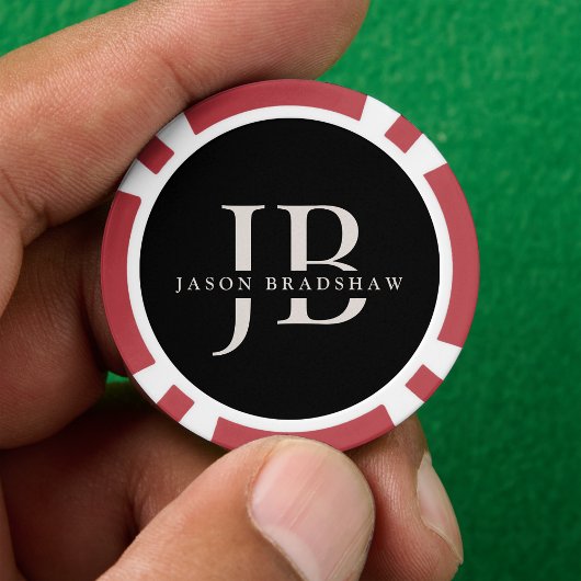 Aangepast Klassiek Elegant Monogram Zwart Poker Chips