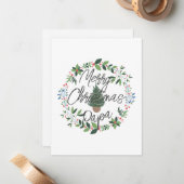 Aangepast klassiek ontwerp van bladgroen kerstfees notitiekaartje (Voorkant / Achterkant in situ)