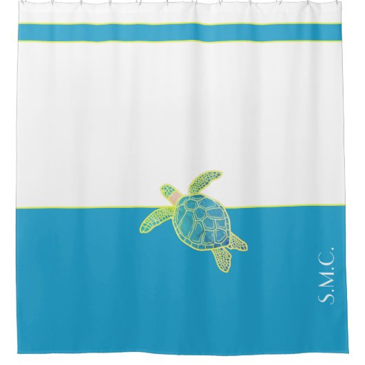 Aangepast klein Zee Kustschildpad Blauwgroen blauw Douchegordijn (Voorkant)