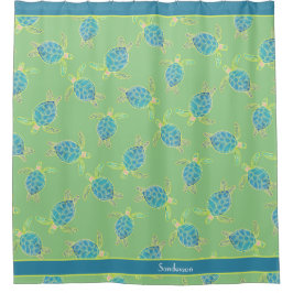 Aangepast klein Zee voor kustschildpad groen blauw Douchegordijn