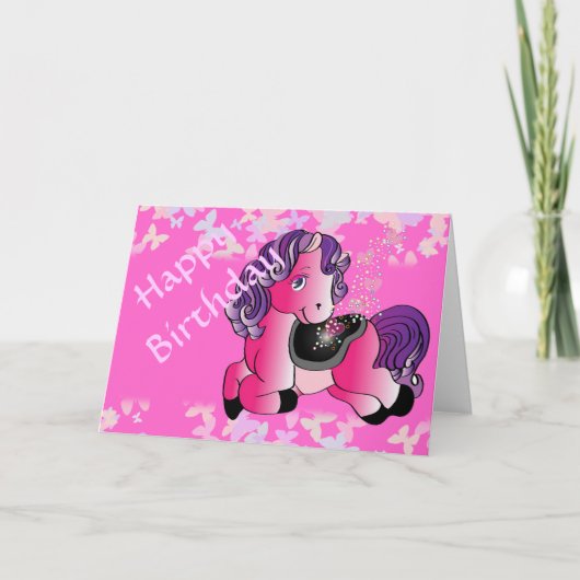 Aangepast kleine roze pony kaart (Voorkant)