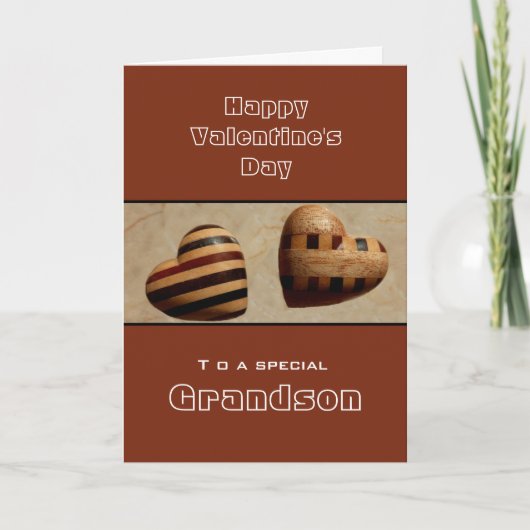 Aangepast/kleinzoon Happy Valentine's Day Wood Hea Feestdagen Kaart (Voorkant)