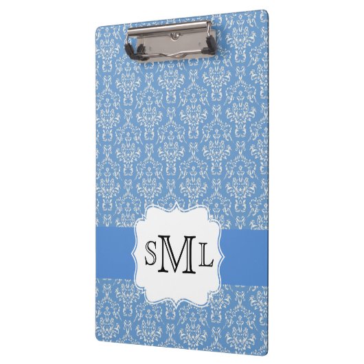 Aangepast klembord blauw Damask Monogram (Links)