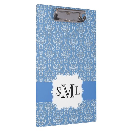 Aangepast klembord blauw Damask Monogram (Rechts)