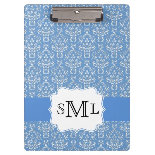Aangepast klembord blauw Damask Monogram (Voorkant)
