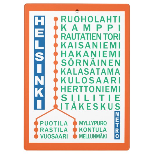 Aangepast klembord Helsinki Metro Stations (Achterkant)